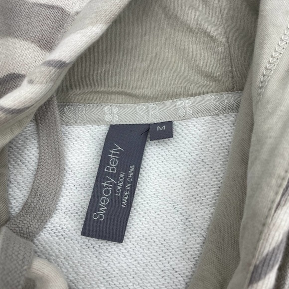 SWEATY BETTY Essentials Hoodie Womens Size M Tan Zebra Boxy Cropped Terry Lined - Picture 3 of 7